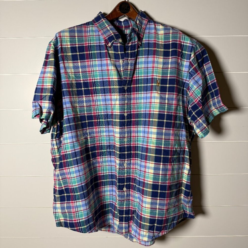 Ralph Lauren Short Sleeve Button Down Plaid Blue, White, Pink, Yellow...Size XXL